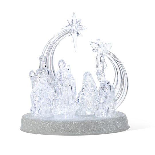 Glitzhome 9"L Christmas Lighted Acrylic Tabletop Nativity Scene Figurine Christmas Tabletop Decor, One Size, Multiple Colors